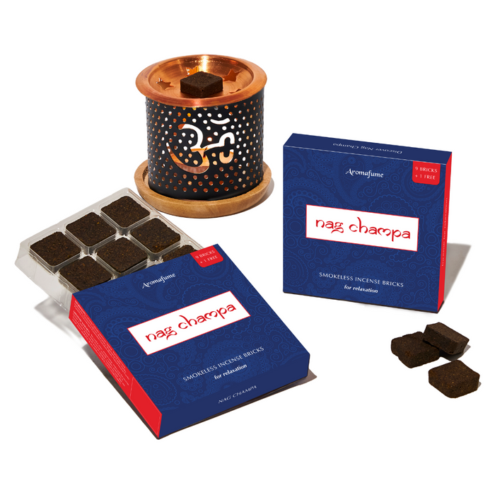 Nag Champa Incense Bricks & Om Burner Set