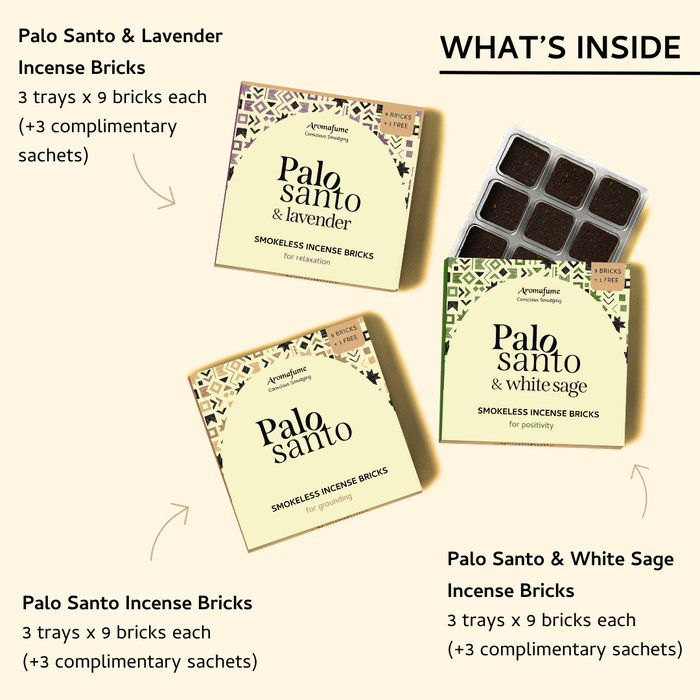 Palo Santo, Palo Santo & White Sage, Palo Santo & Lavender Incense Brick Refill Pack